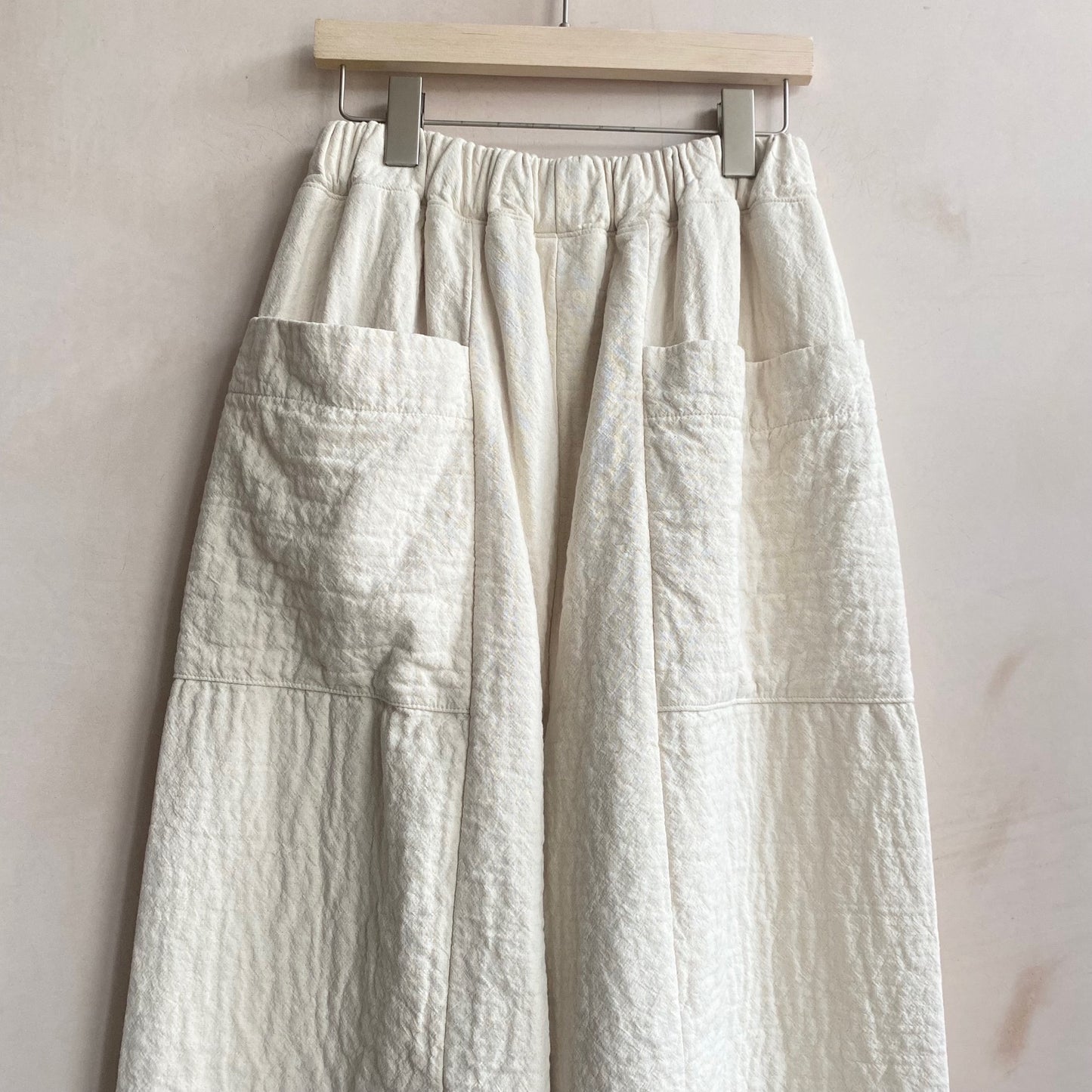 Textured cotton wide trousers light weight -IVORY-
