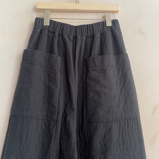 Textured cotton wide trousers -Black-