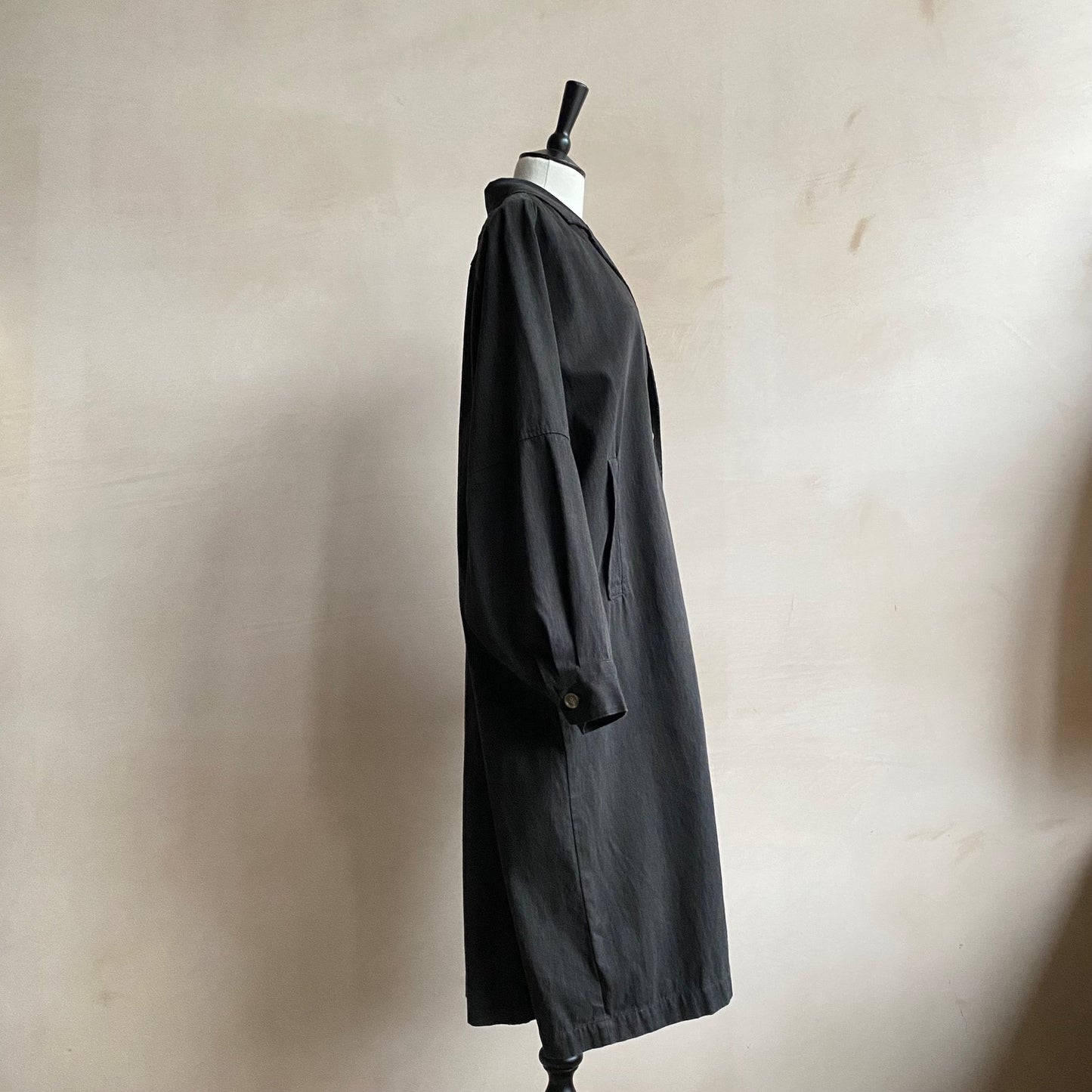 Balloon Sleeve Long Coat -Black-
