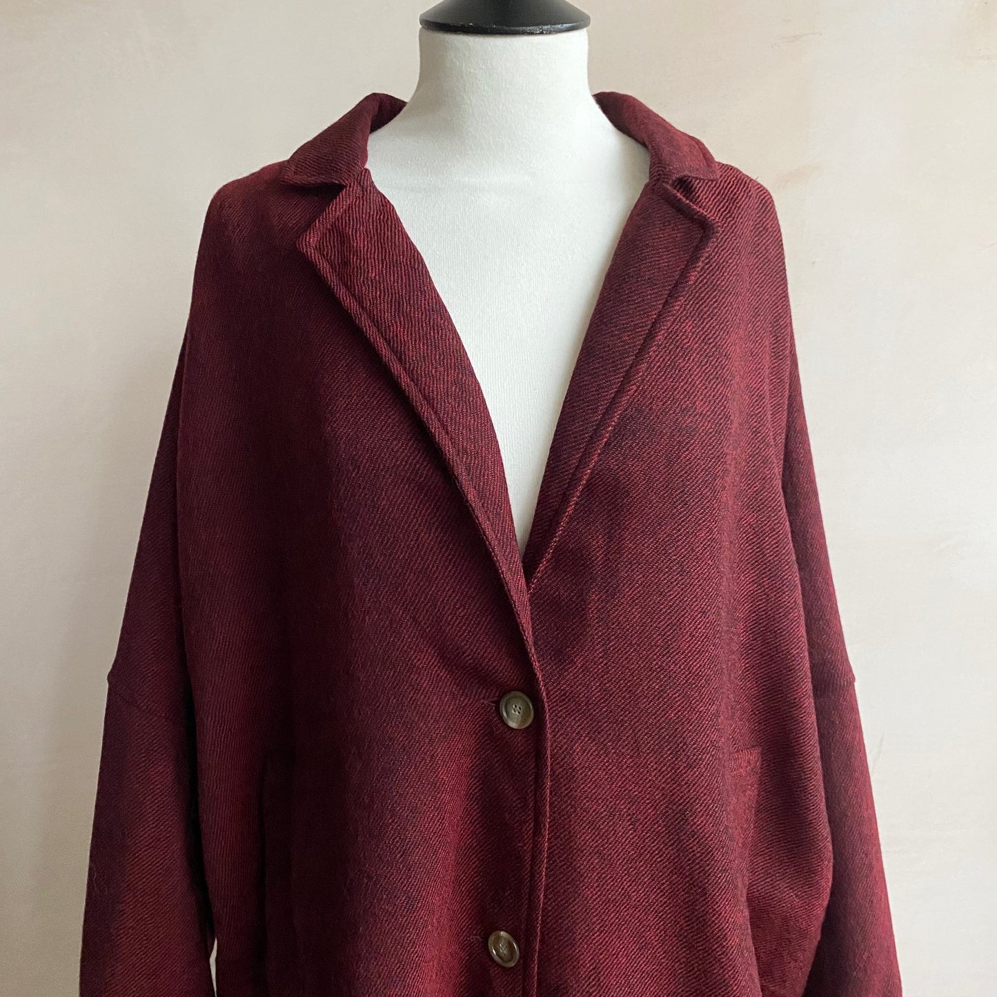 Balloon Sleeve light weight wool long Coat -Red-