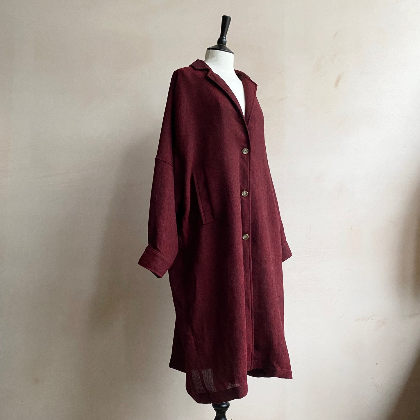 Balloon Sleeve light weight wool long Coat -Red-