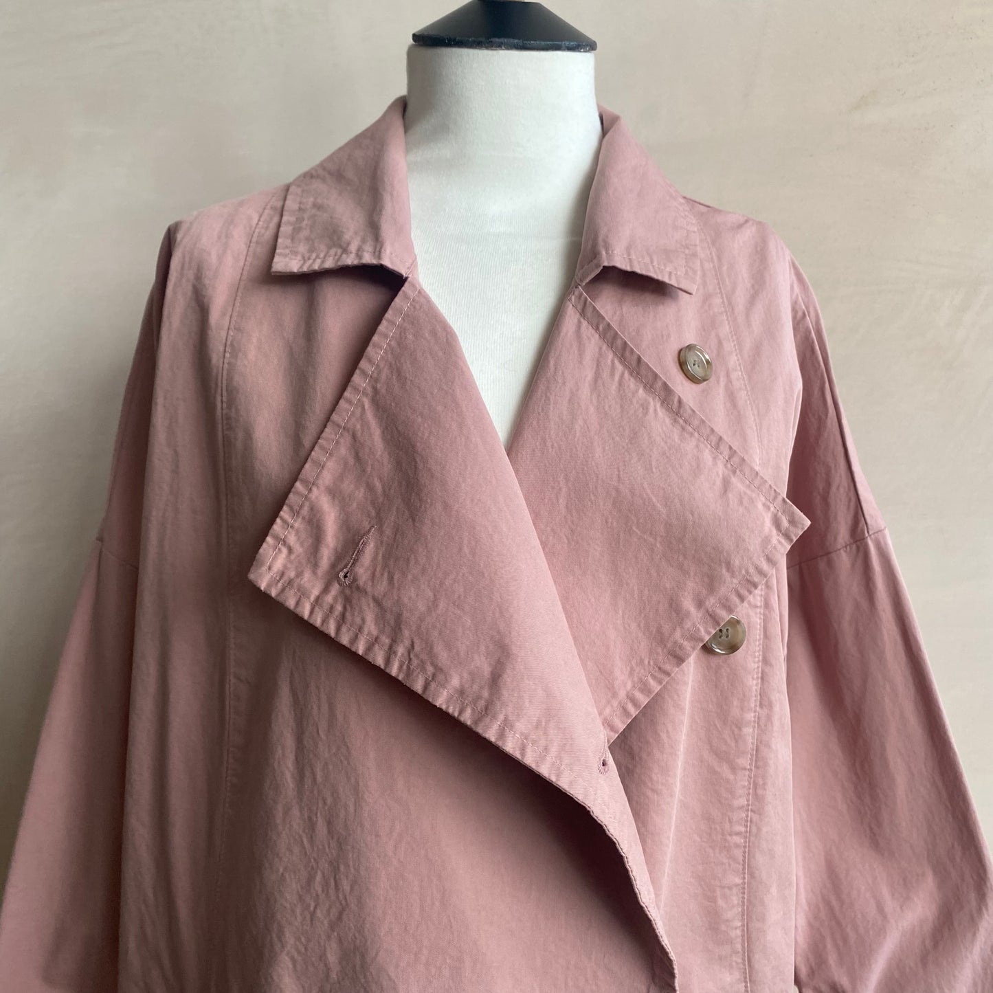 Double breasted folded sleeve cotton Jacket -Pink-