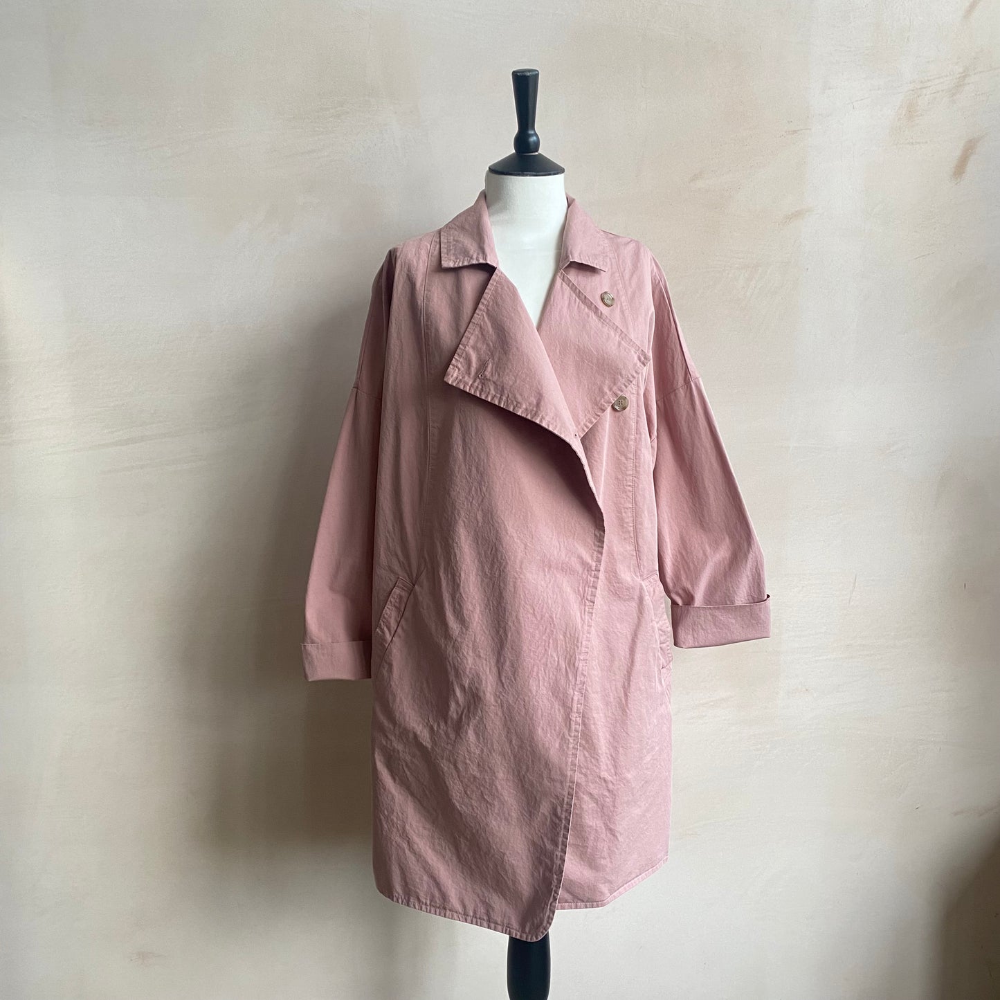 Double breasted folded sleeve cotton Jacket -Pink-