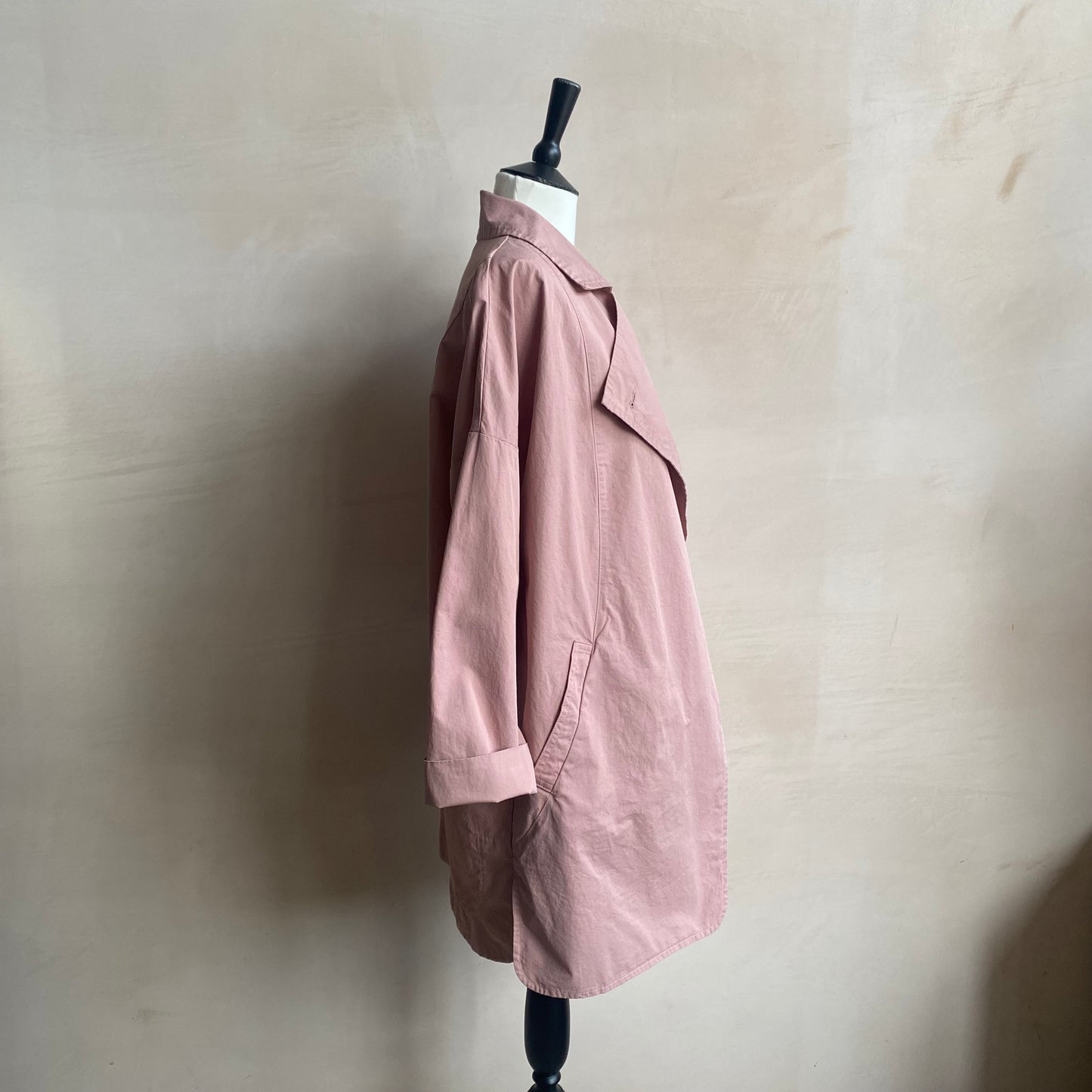 Double breasted folded sleeve cotton Jacket -Pink-