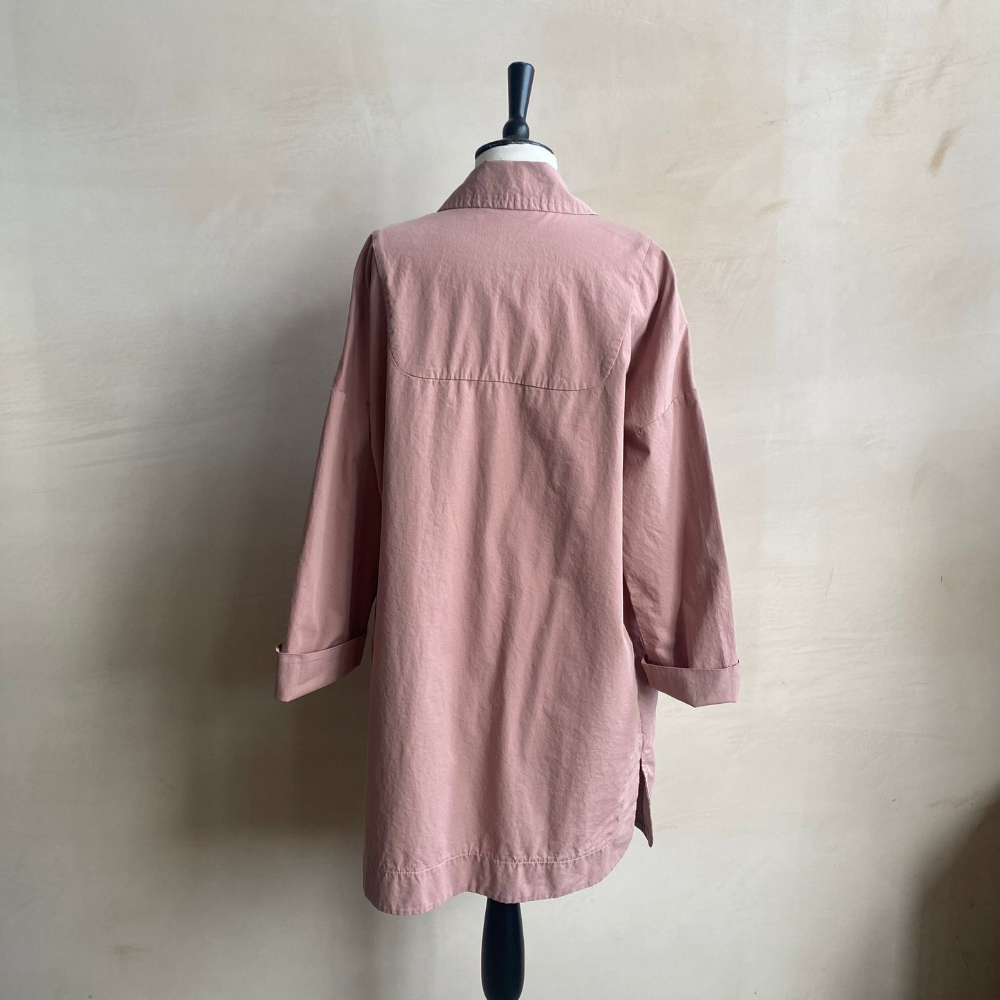 Double breasted folded sleeve cotton Jacket -Pink-