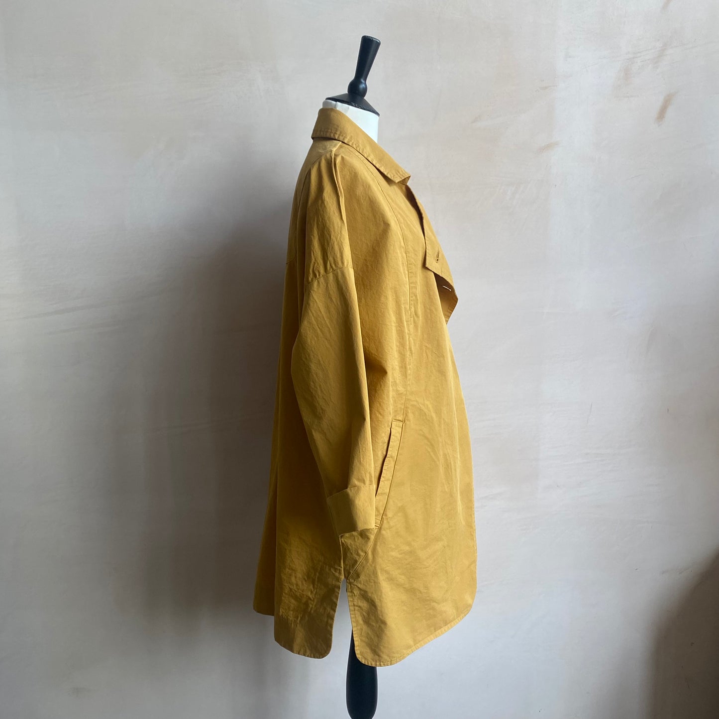 Double breasted folded sleeve cotton Jacket -Yellow-