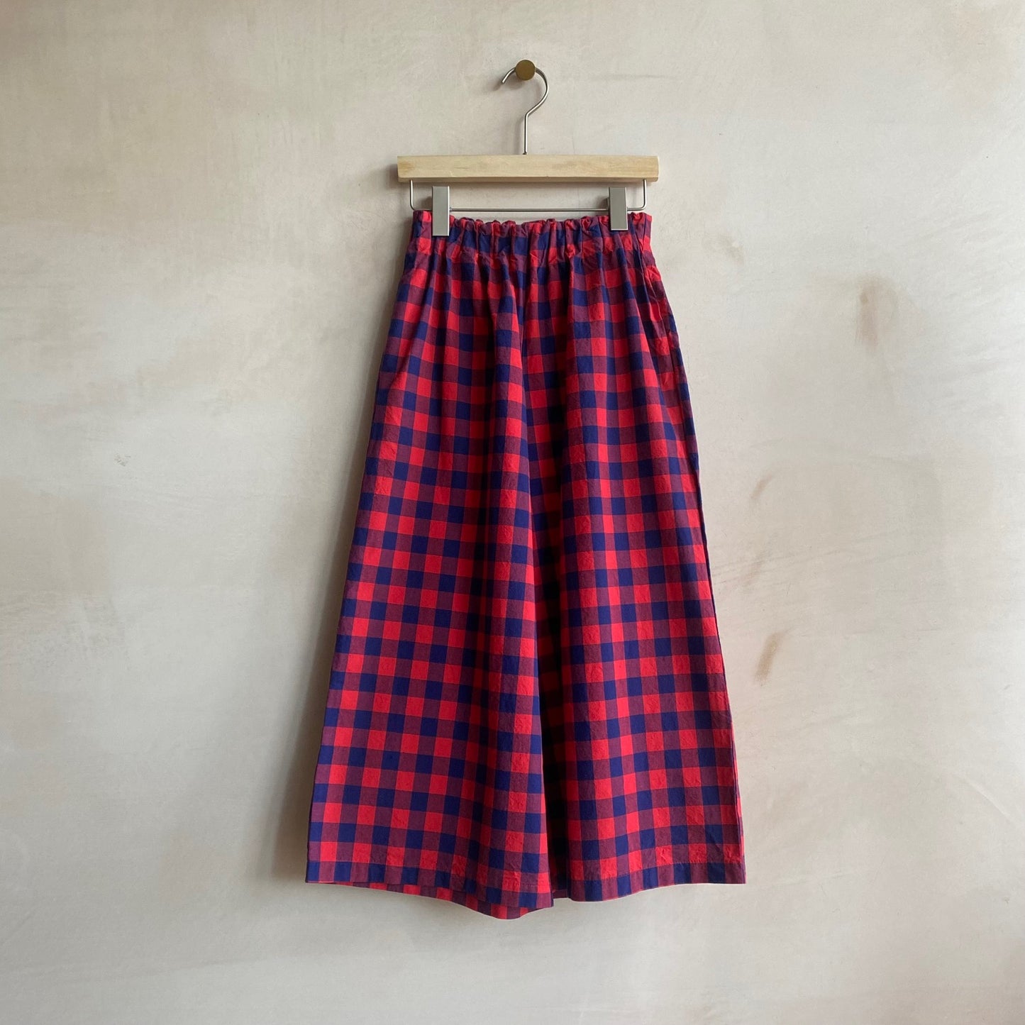 Marie cotton trousers Gingham Check -RedxNavy-