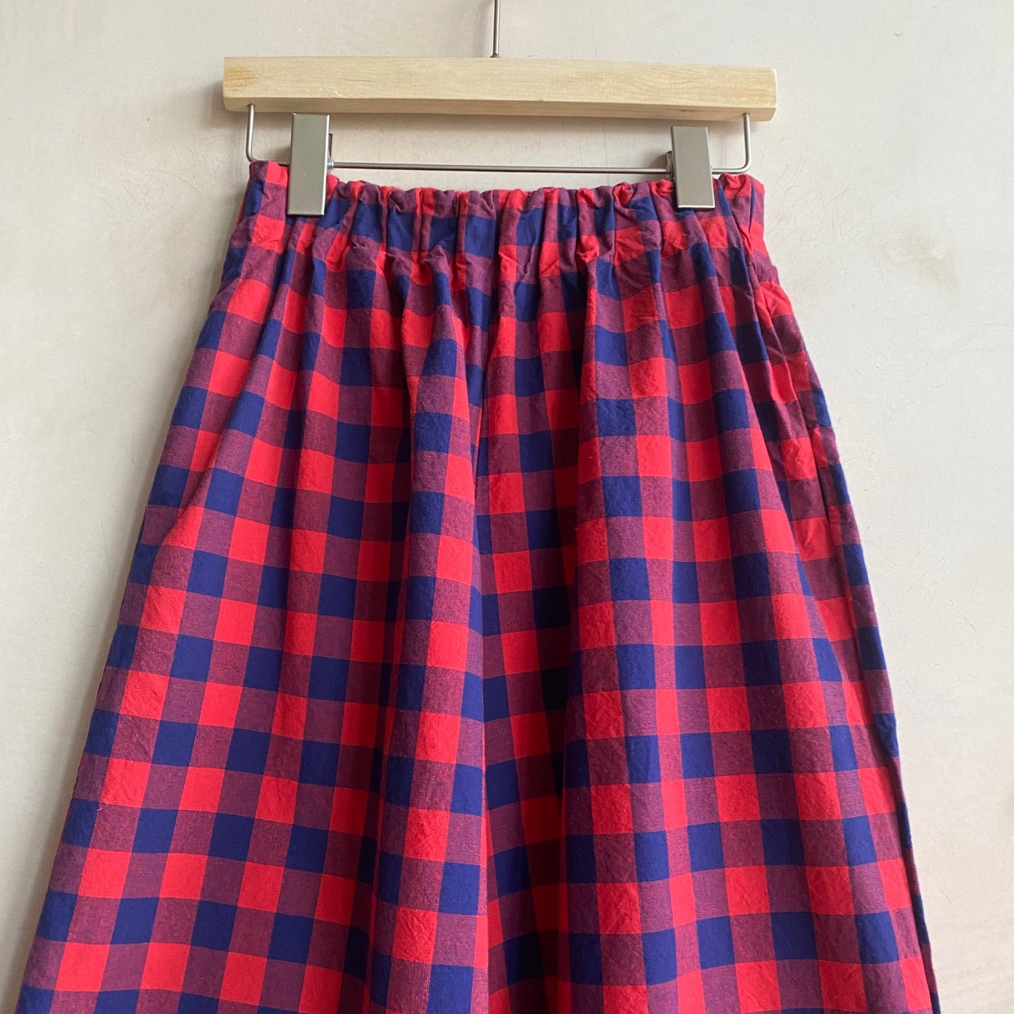 Marie cotton trousers Gingham Check -RedxNavy-