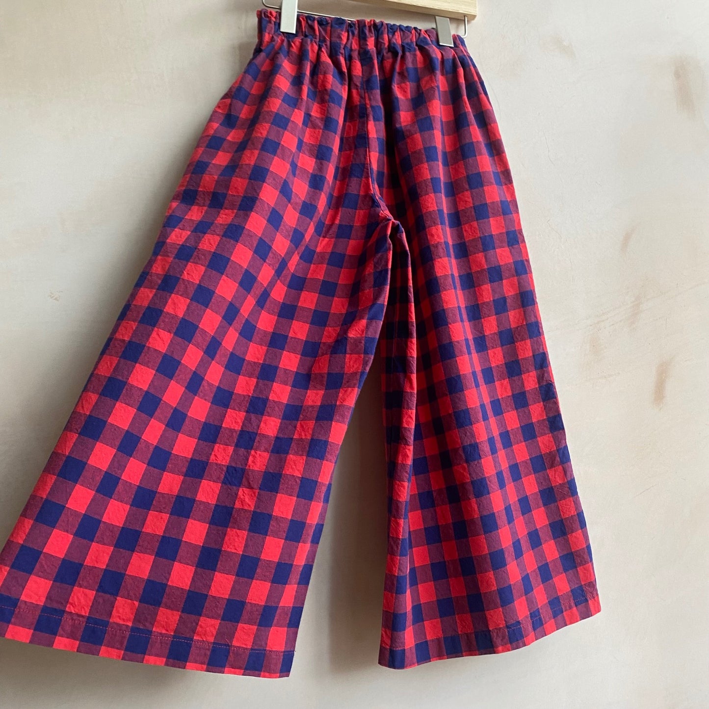 Marie cotton trousers Gingham Check -RedxNavy-