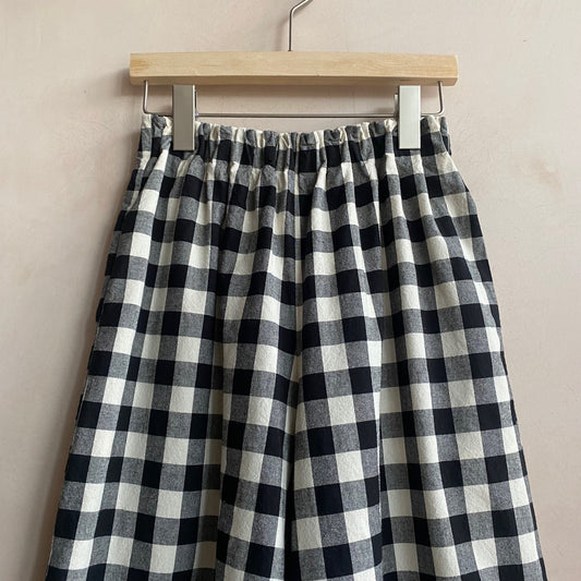 Marie cotton trousers Gingham Check -BlackxWhite-