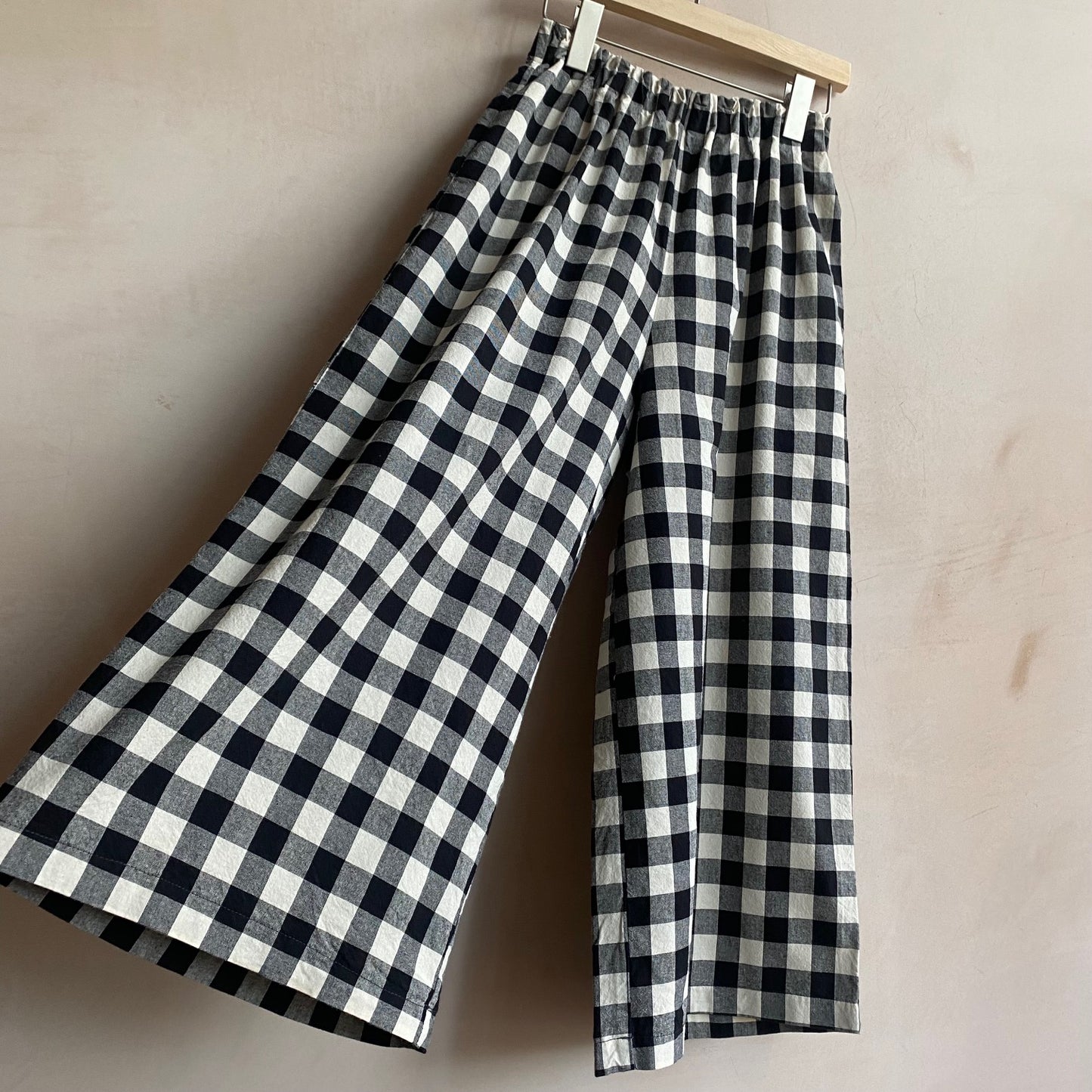 Marie cotton trousers Gingham Check -BlackxWhite-
