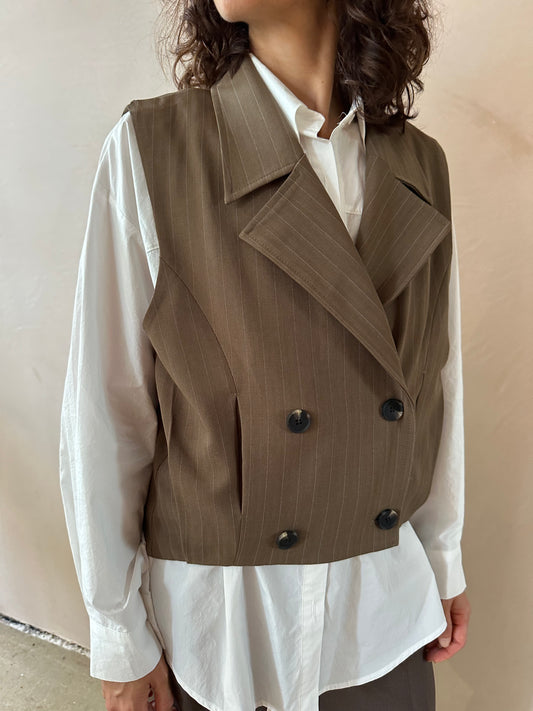 Short double breasted Pin stripe tuck back Vest