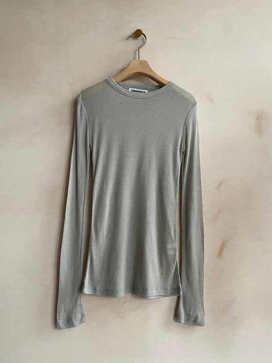 Rib seethrough L/S top -Grey-
