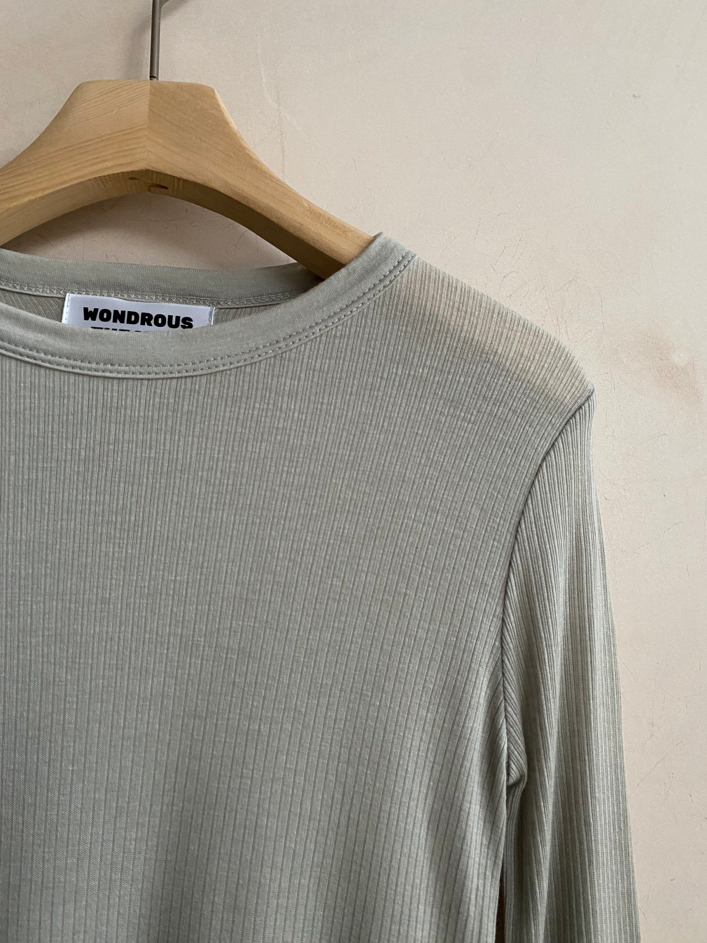 Rib seethrough L/S top -Grey-