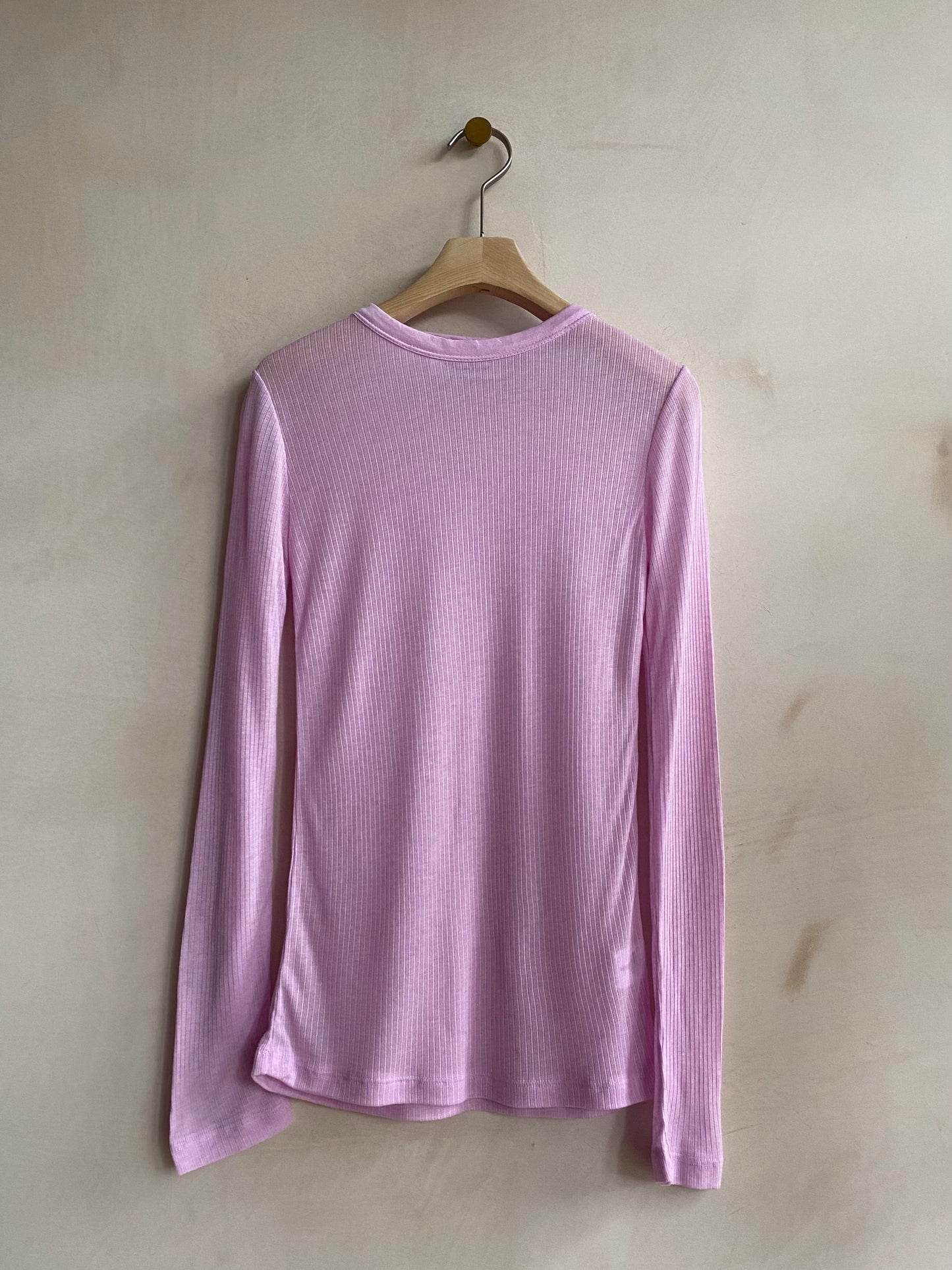 Rib seethrough L/S top -Pink-