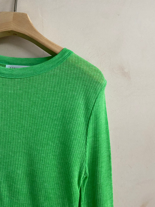Rib seethrough L/S top -Green-