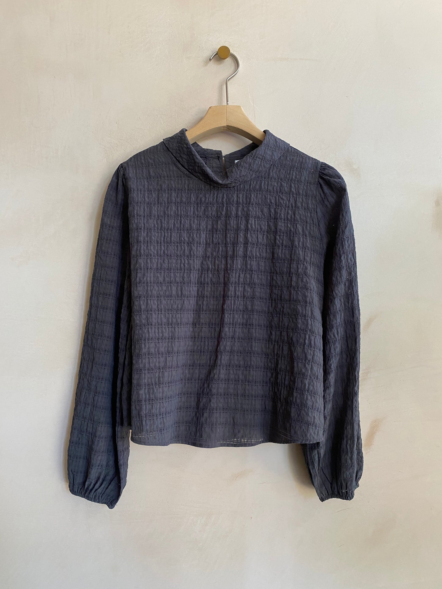 Check lace high neck top -Black-