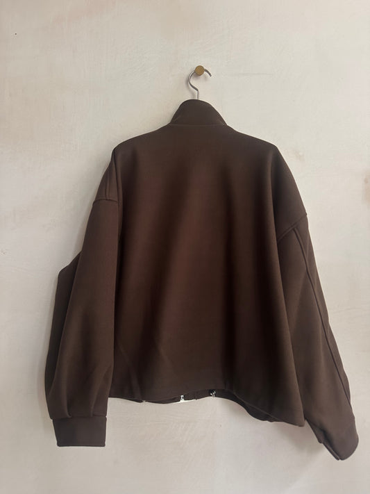 White Corduroy Collar Zip Up JK -Brown-