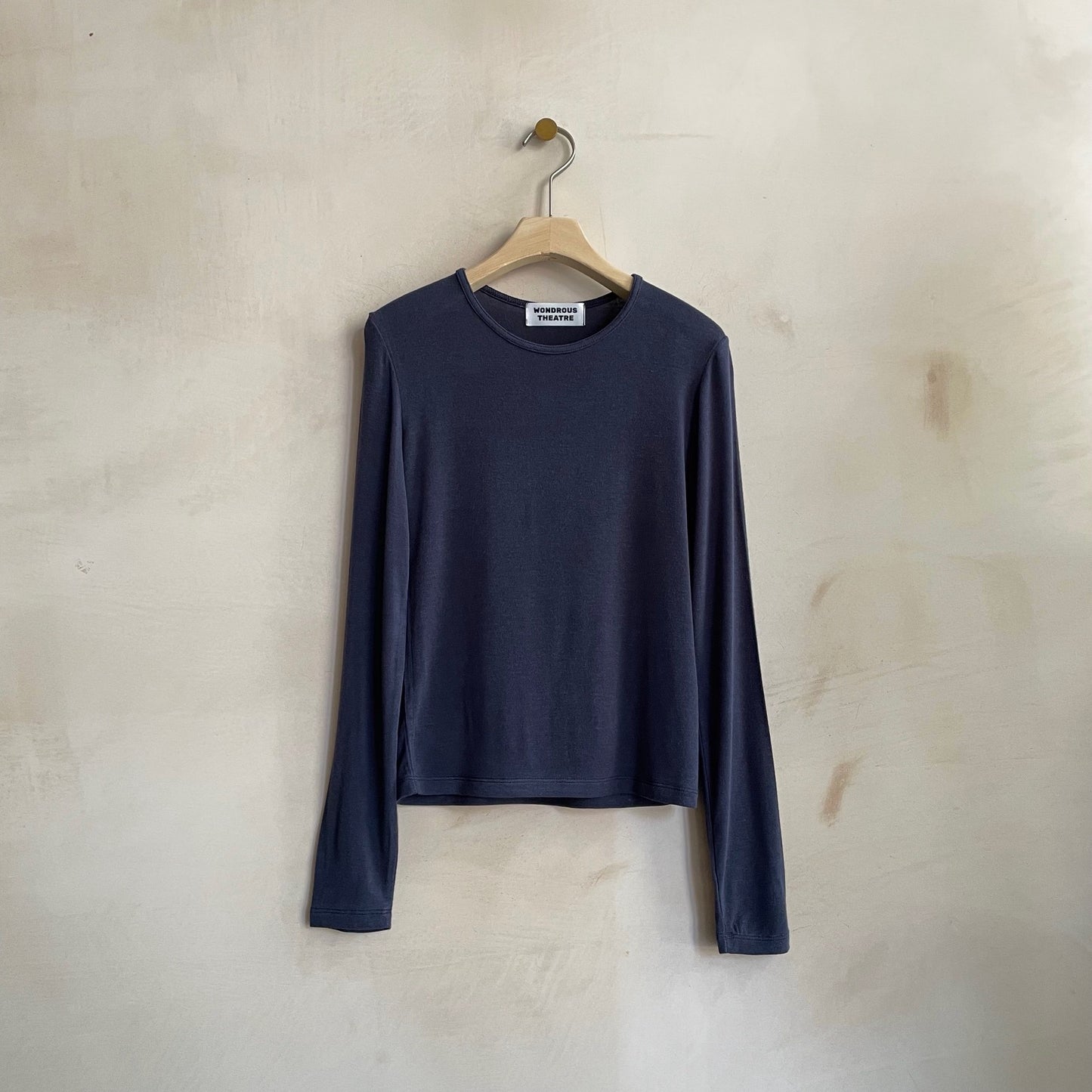 Bamboo Rayon round neck L/S Top -Navy-