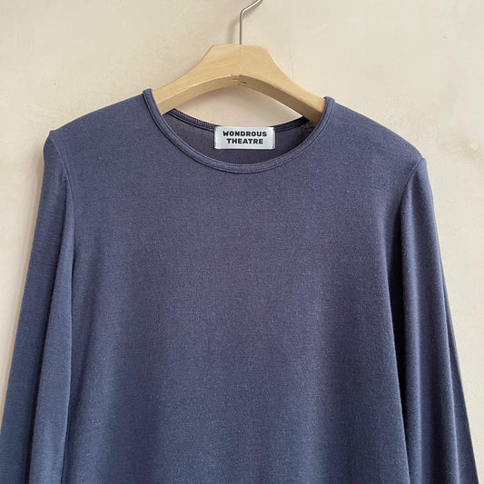Bamboo Rayon round neck L/S Top -Navy-