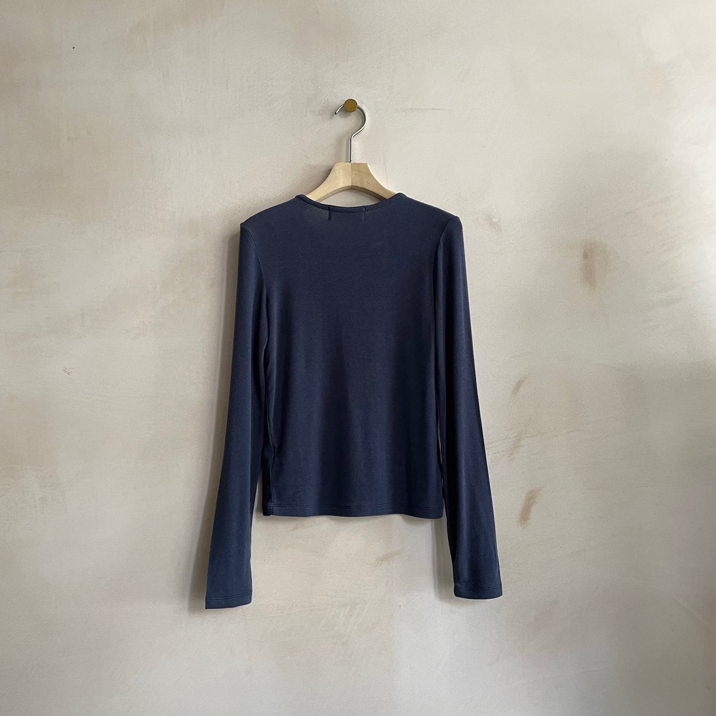 Bamboo Rayon round neck L/S Top -Navy-