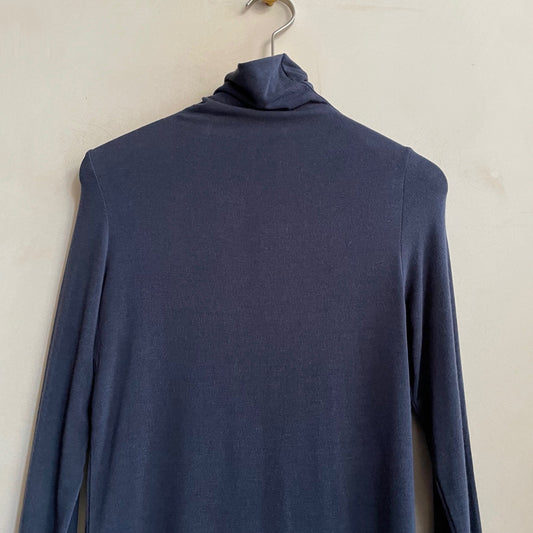 Bamboo Rayon turtle neck -Navy-