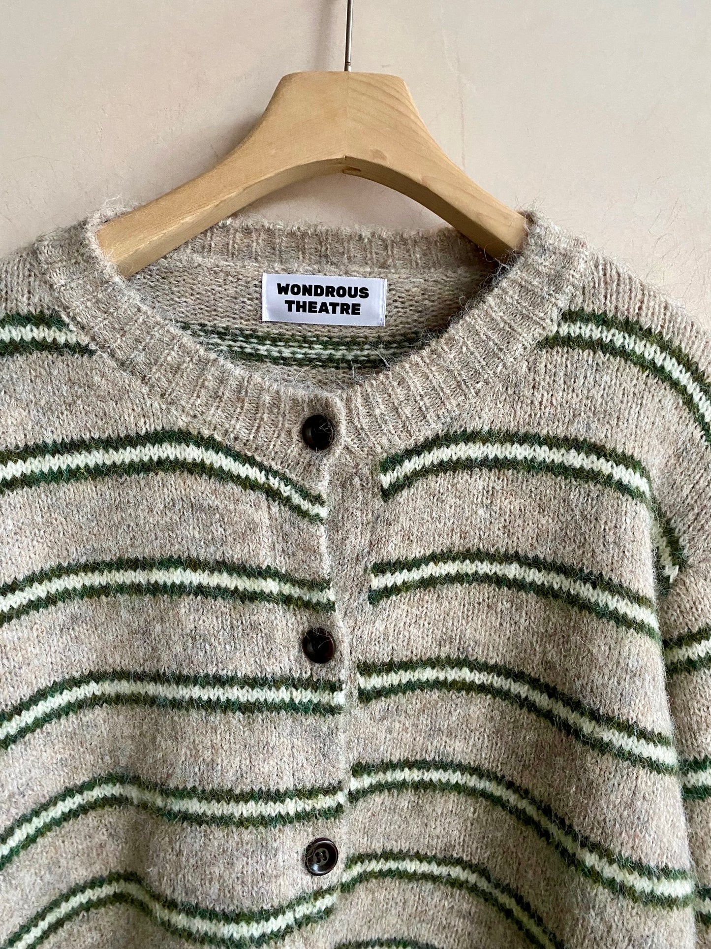 Stripe knit Cardi -Beige-