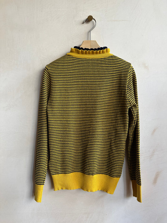 Two tone Diamond pattern turtle knit -Yellow-