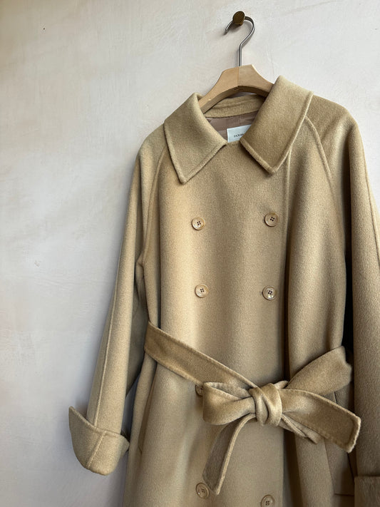 Wool Long double coat -Beige-