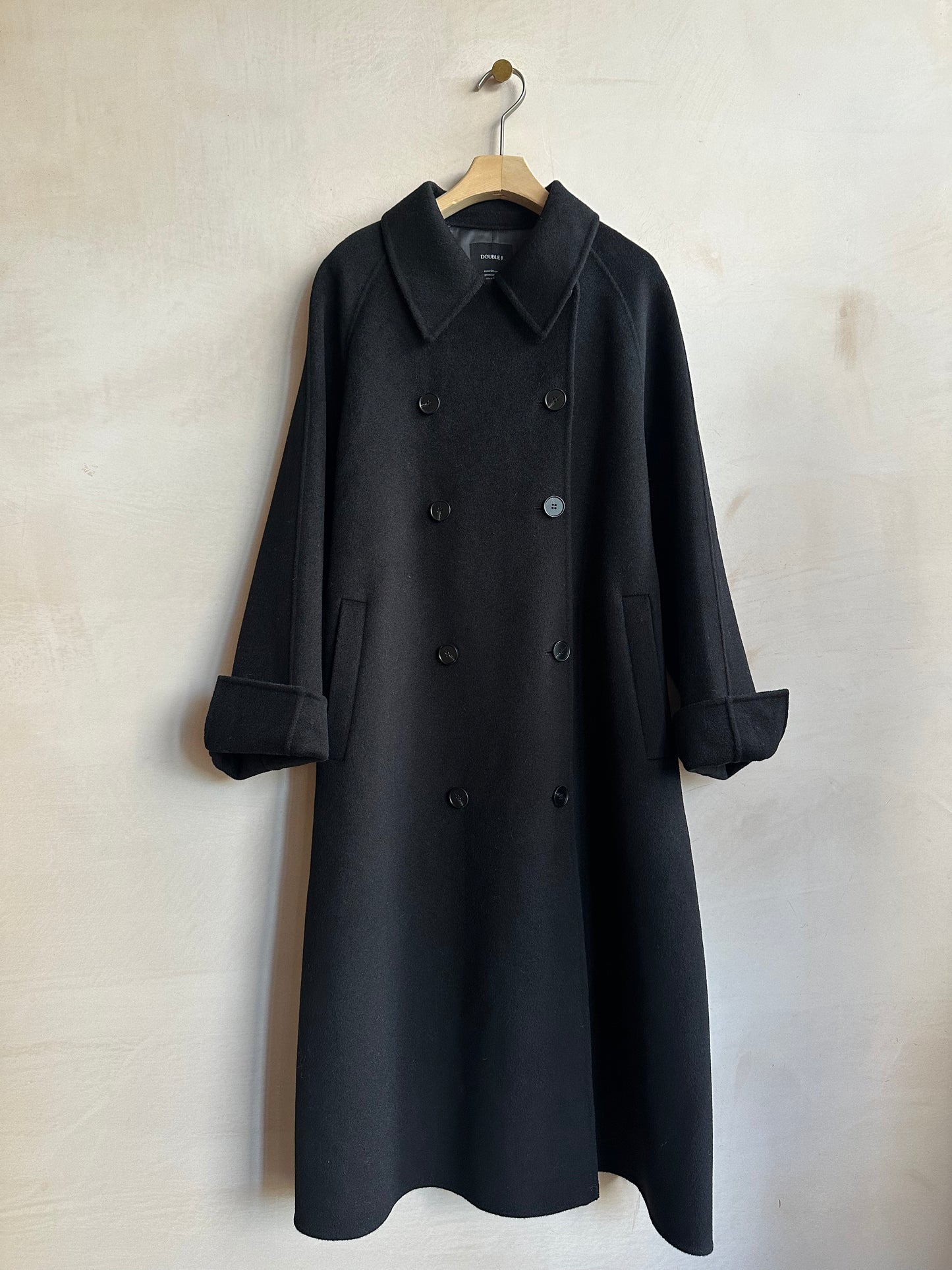 Wool Long double coat -Black-