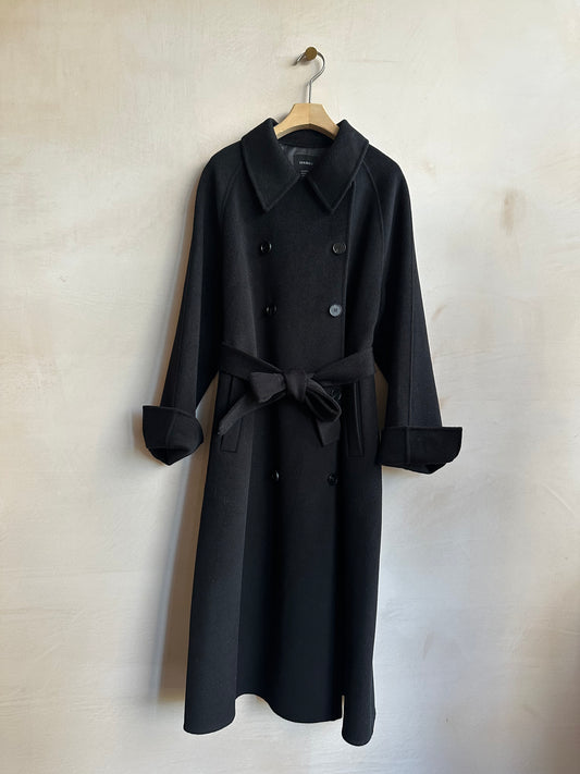 Wool Long double coat -Black-