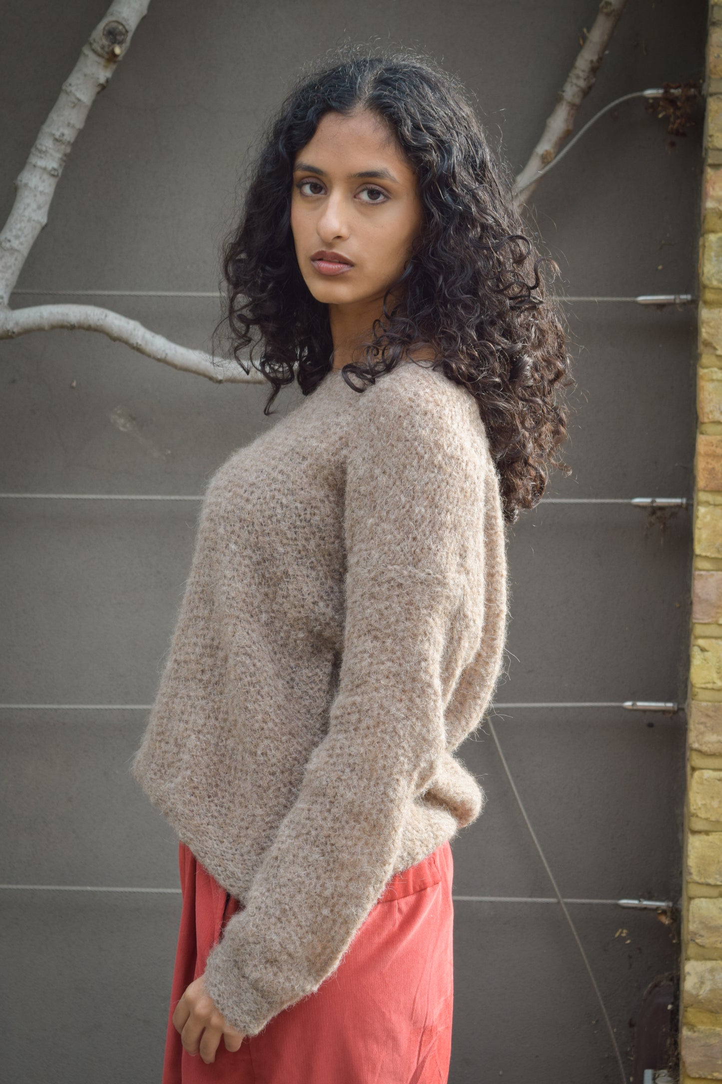 Alpaca knit Brigette Loom v-neck Knitwear - Taupe -