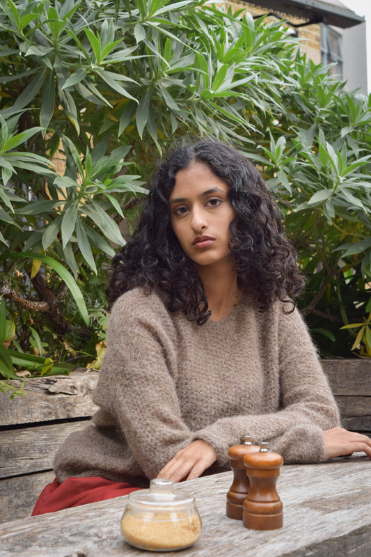 Alpaca knit Brigette Loom v-neck Knitwear - Taupe -