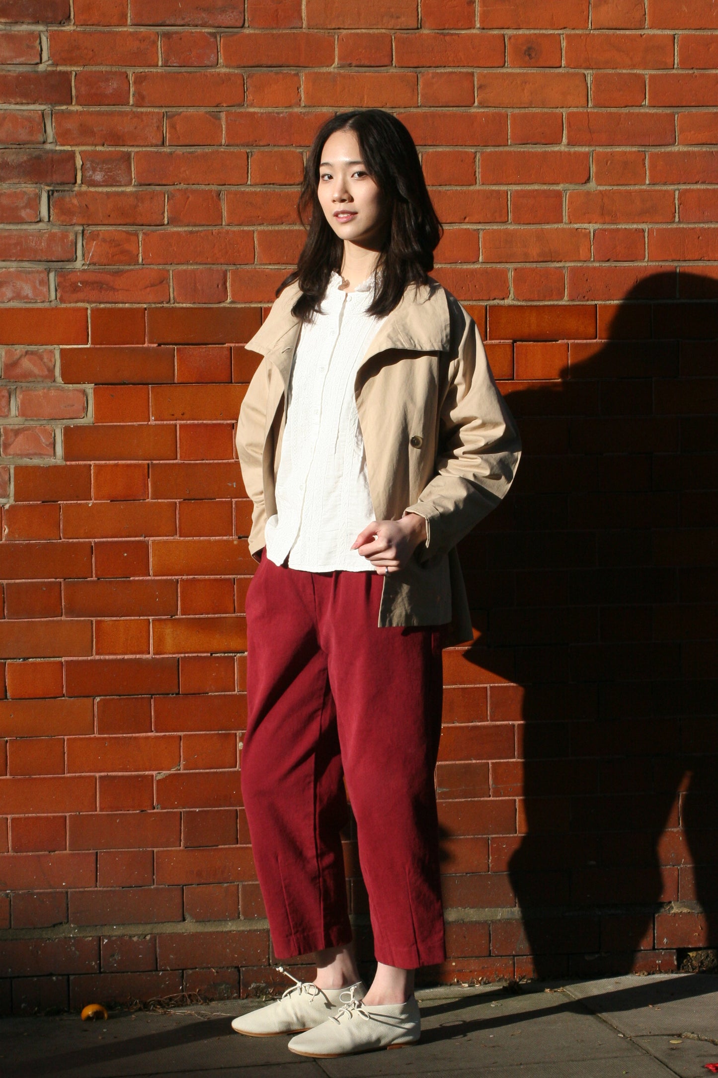Pleated leg trousers -Burgundy-