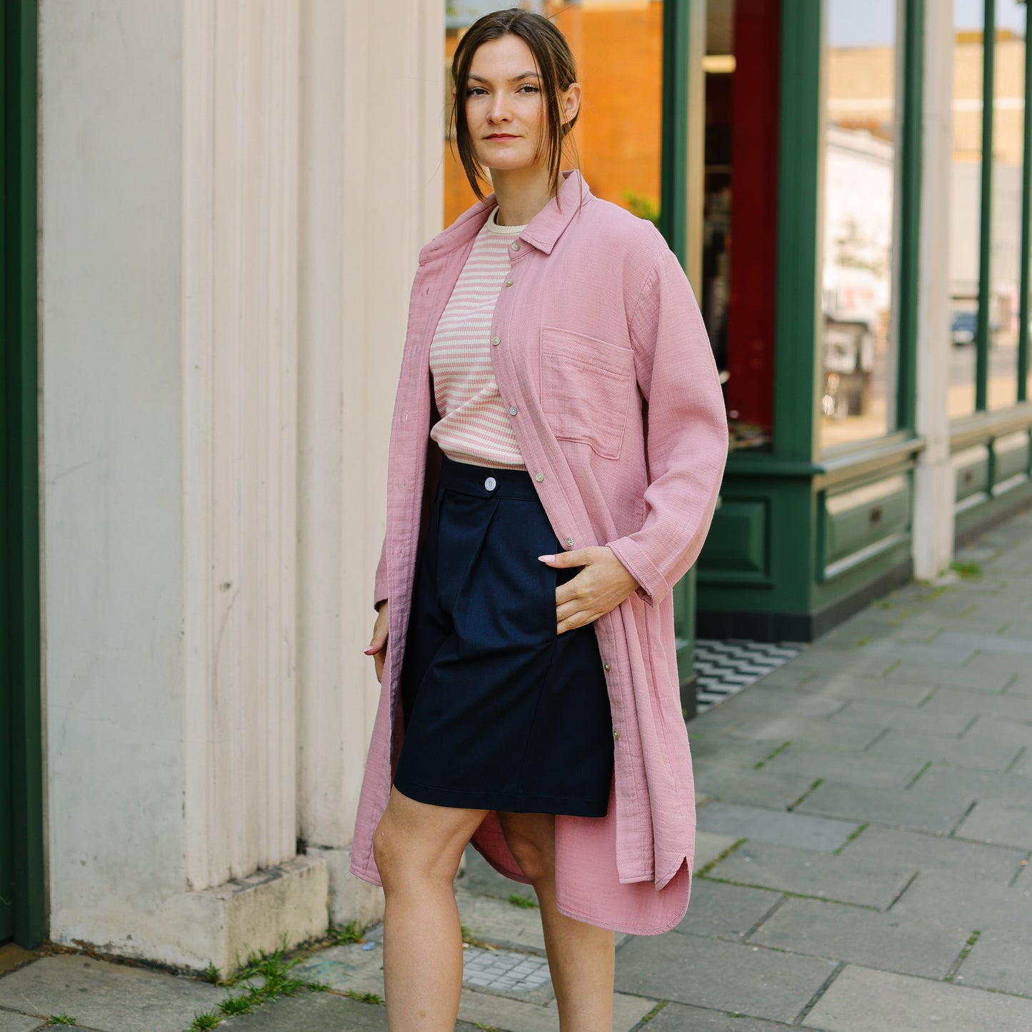 Textured Cotton B.D. Dress -Pink-