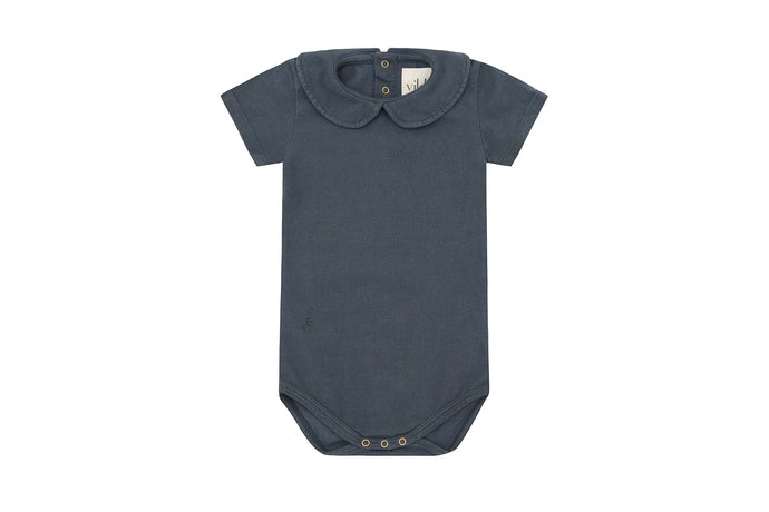 SS Collared Bodysuit organic cotton -Natural Blue-