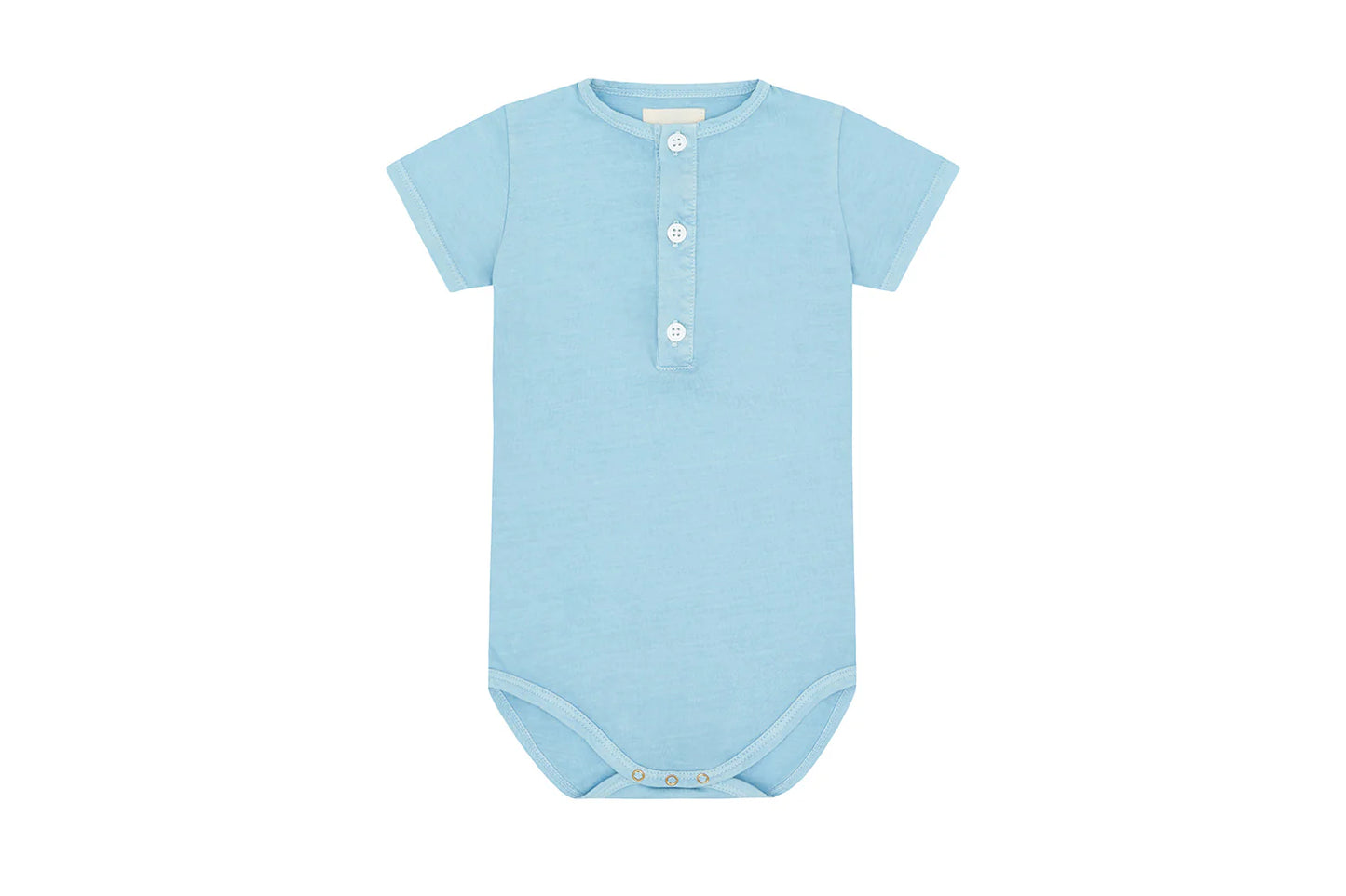 SS HENLEY BODYSUIT ORG COTTON JERSEY -NATURAL ICE BLUE, MINERAL DYE-