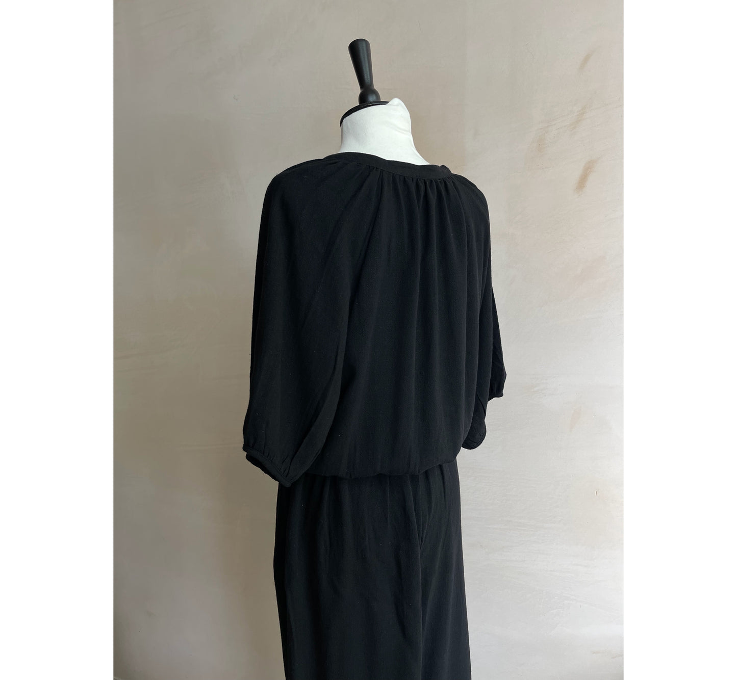 Linen Shirring Long Jumpsuits - Black -