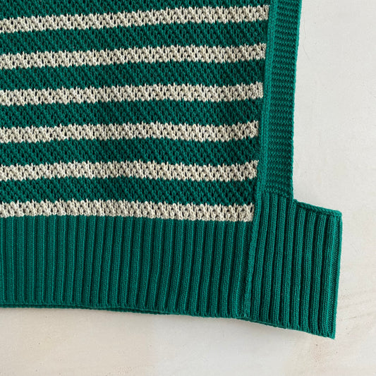 Stripe knit vest -GREEN-