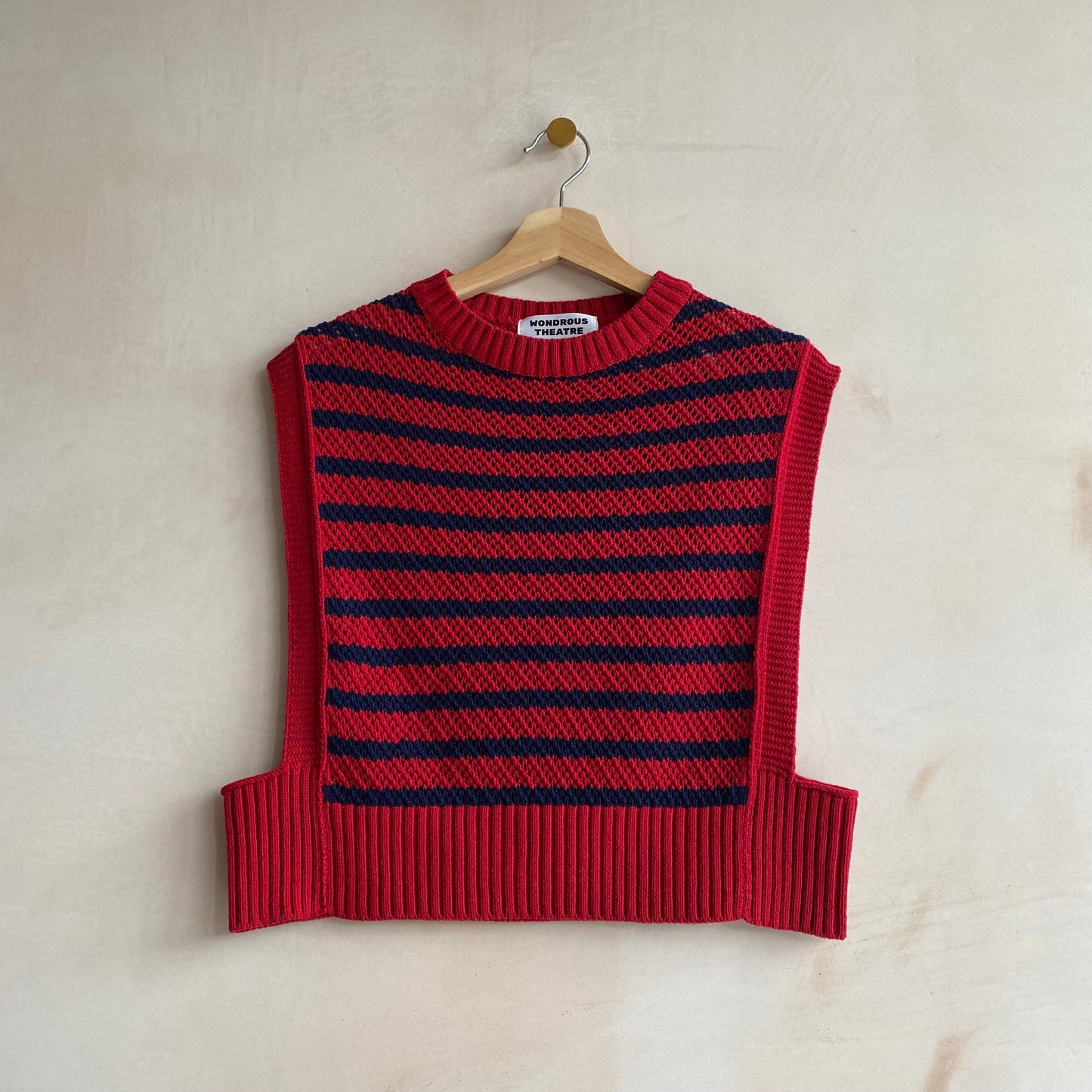 Stripe knit vest -RED-