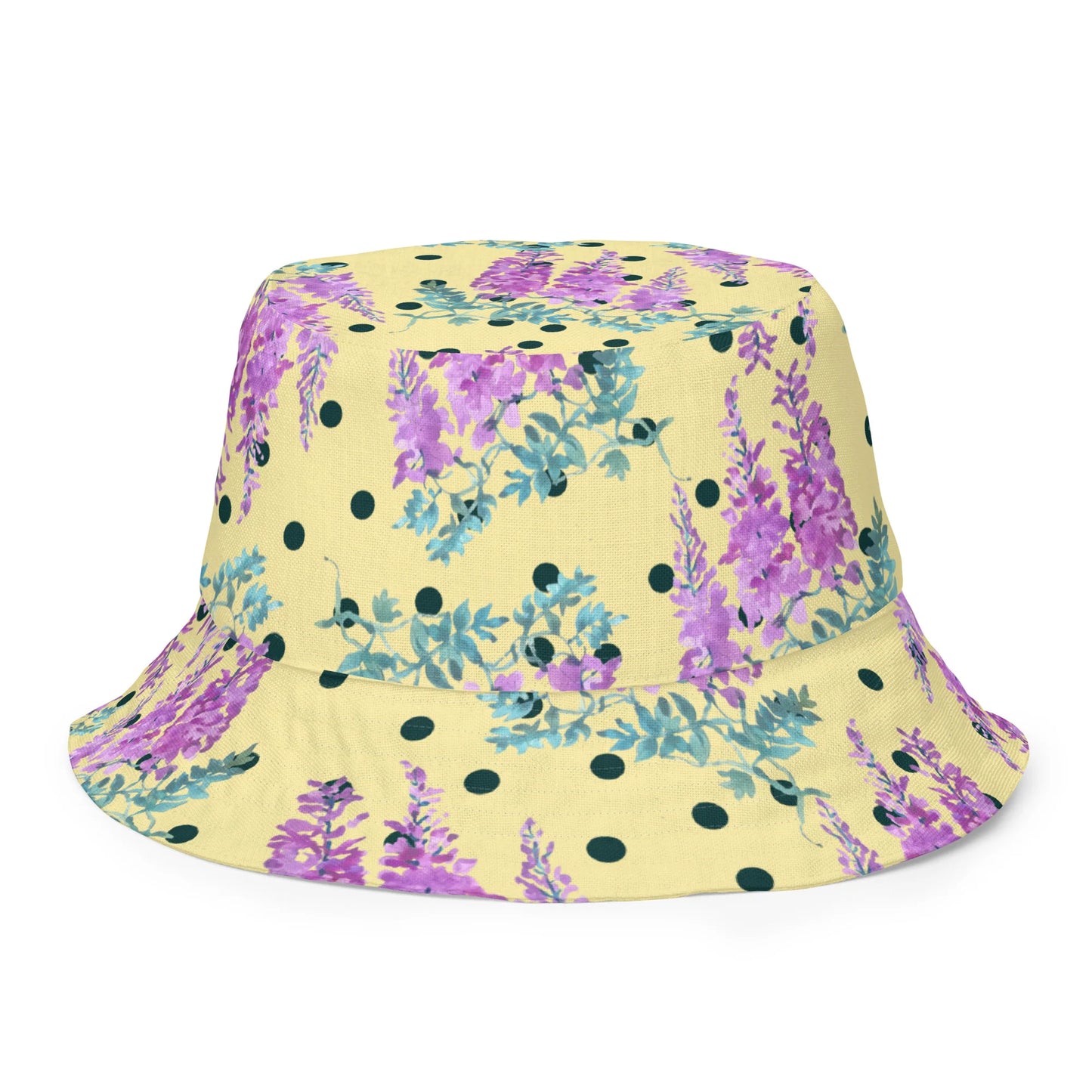 Wisteria Polkadot Reversible Bucket Hat in Butter Yellow