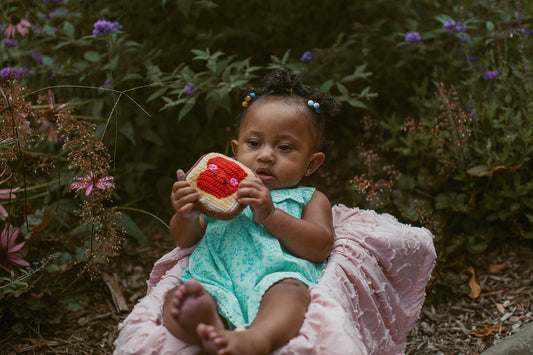 Crochet Baby Toy Friendly jammy toast rattle