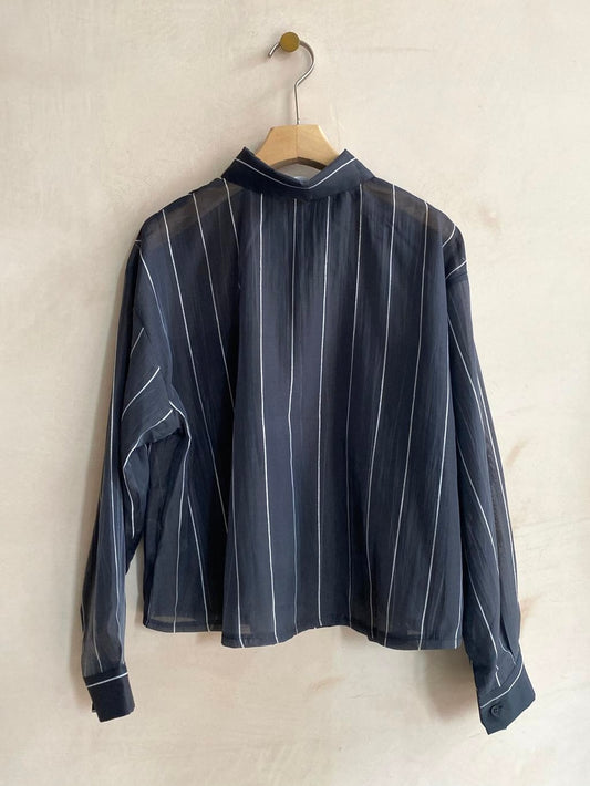 Silk mix stripe shirts -Black-