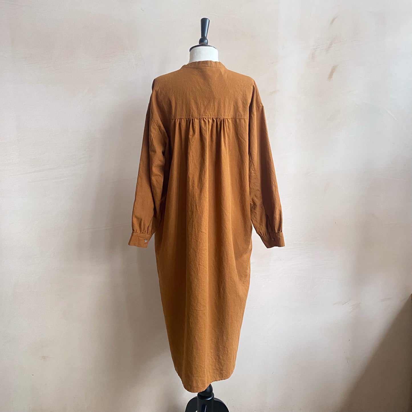 Cotton linen LS long dress -Orange-