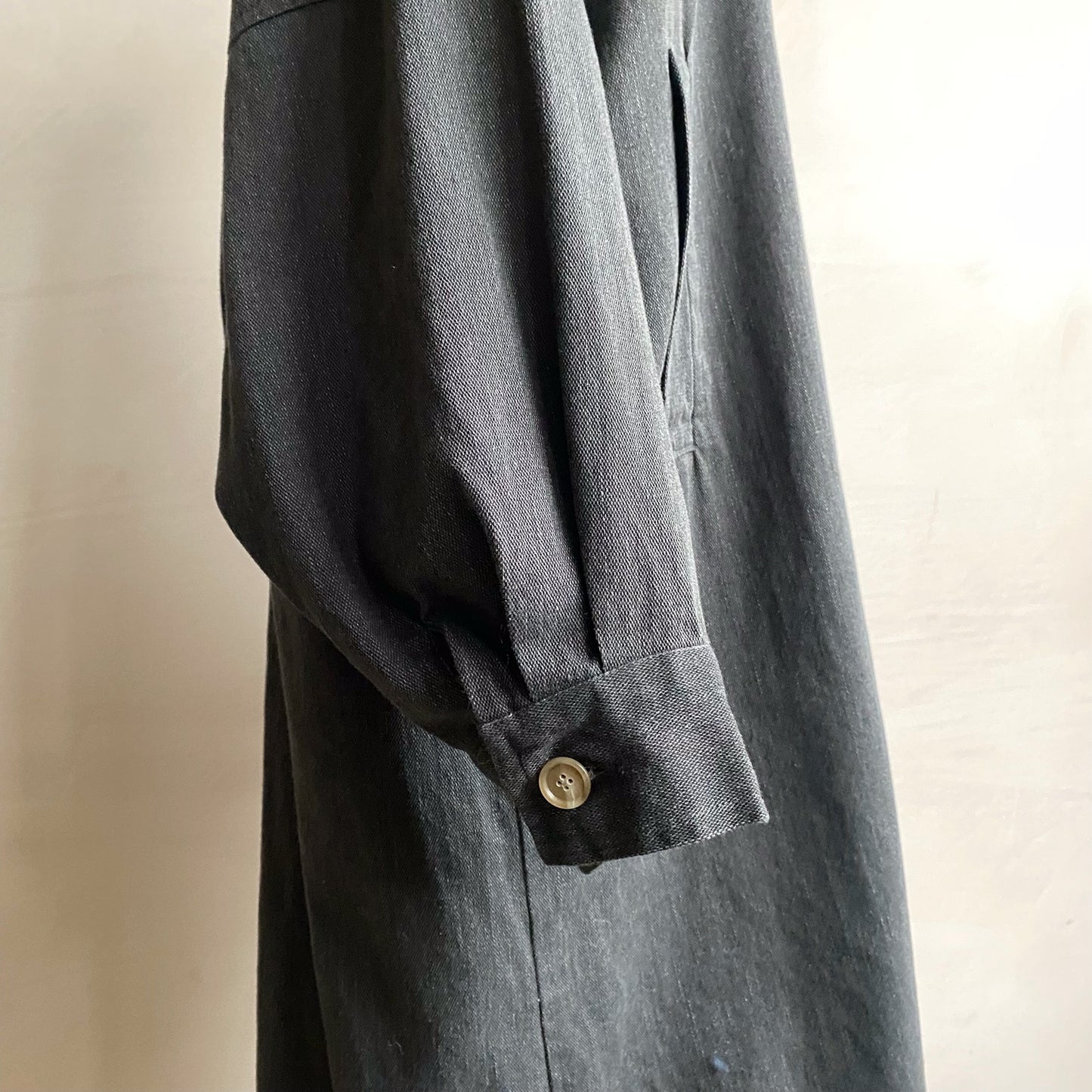 Balloon Sleeve Long Coat -Black-