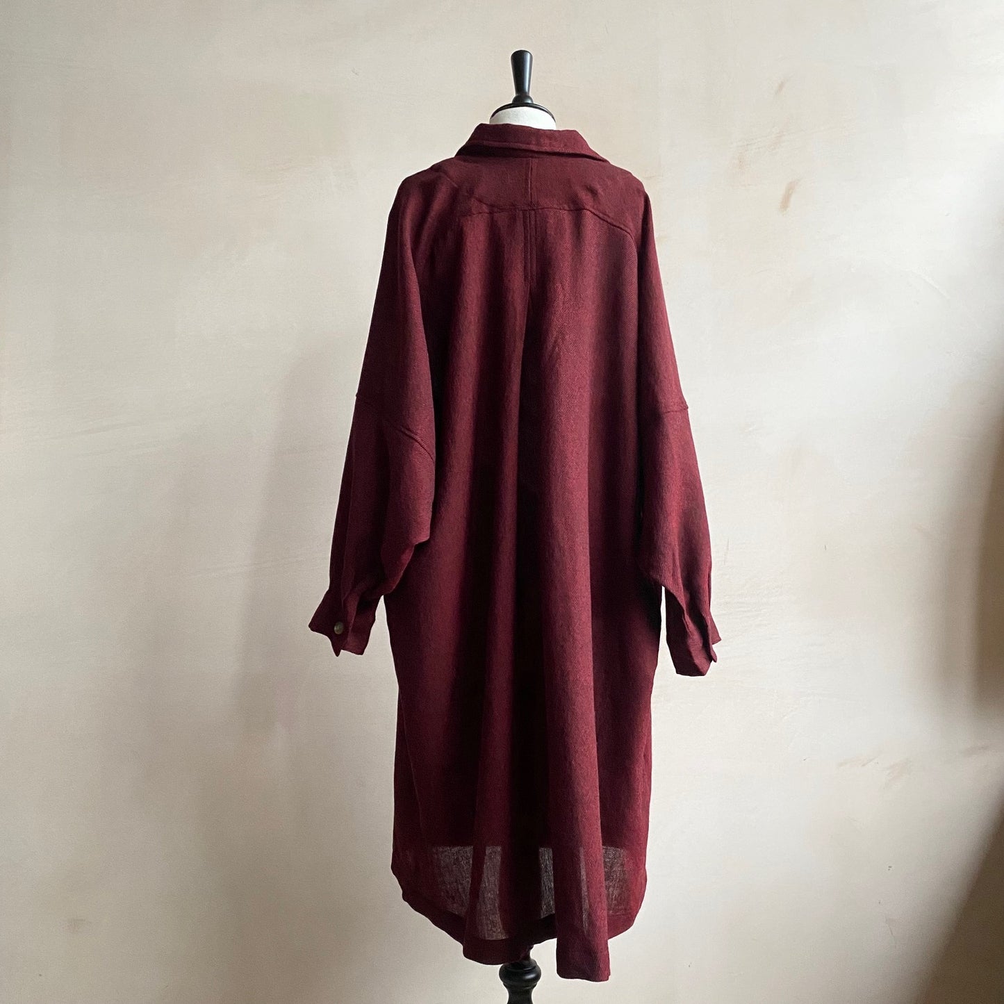 Balloon Sleeve light weight wool long Coat -Red-