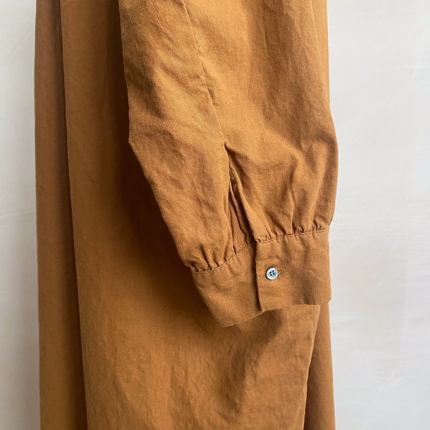 Cotton linen LS long dress -Orange-