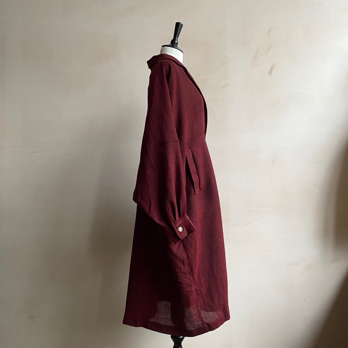 Balloon Sleeve light weight wool long Coat -Red-