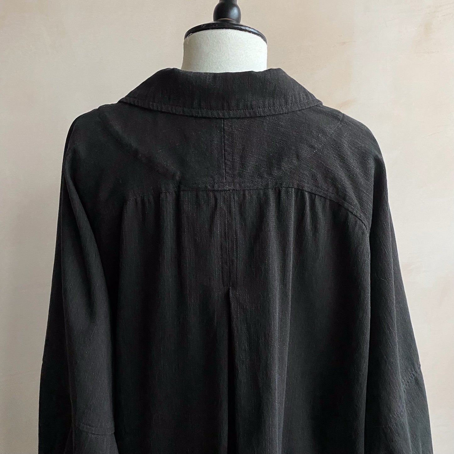 Balloon Sleeve Long Coat -Black-