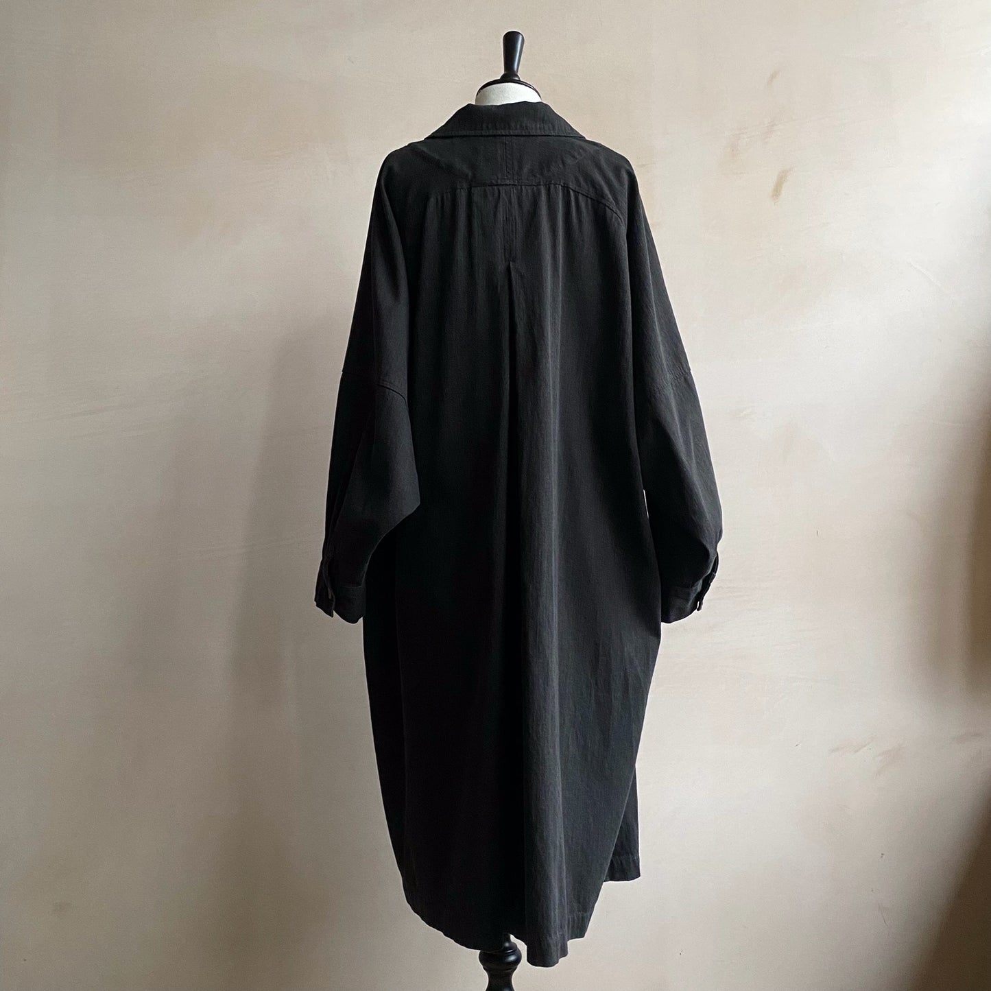 Balloon Sleeve Long Coat -Black-